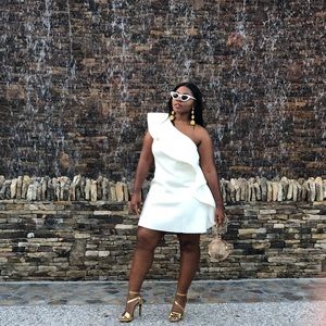 ASOS White Ruffle one shoulder Dress